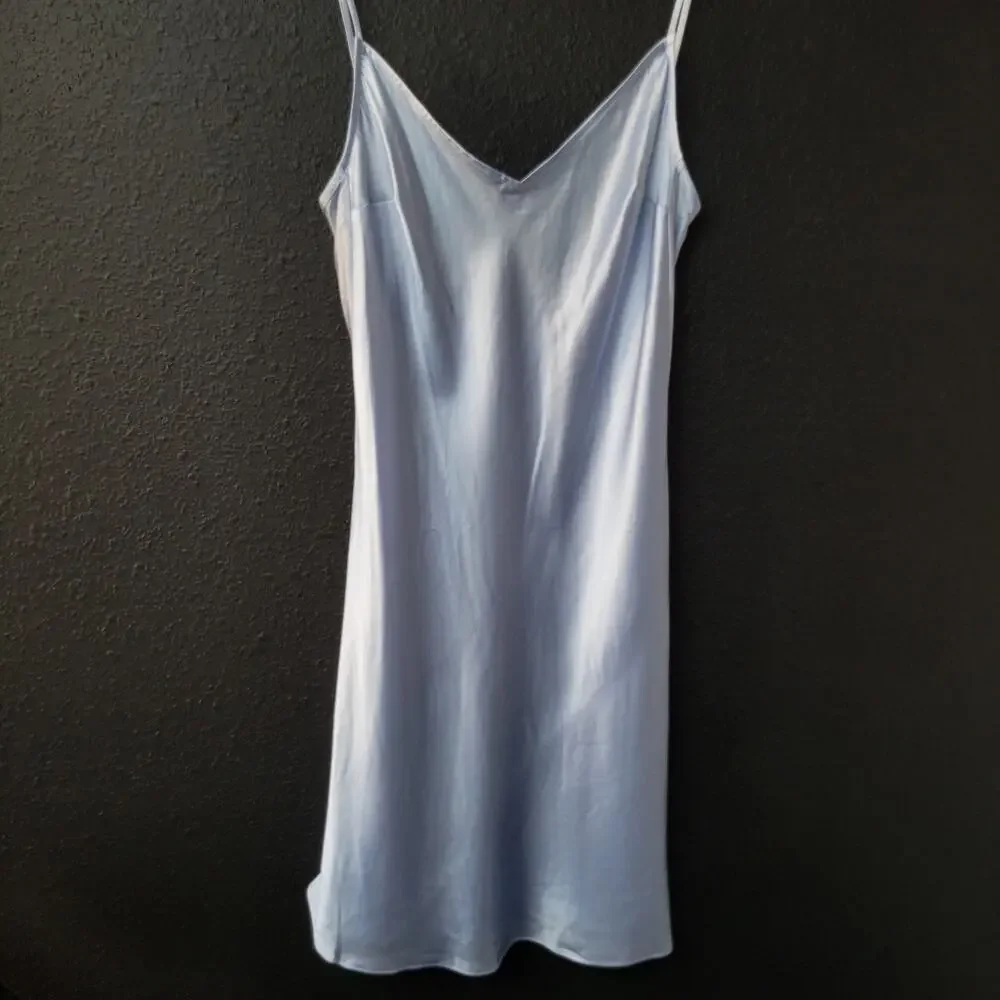 Sunday Citizen EcoSilk Silk Chemise Women's M Blue Lace Luxury Sleepwear